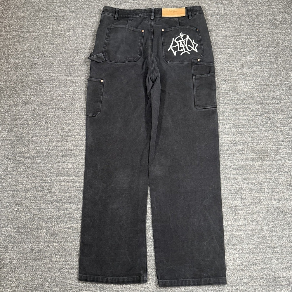 Kliq Canvas Double Knee Pants Men Large 34X31 Black Faded Construction Workwear